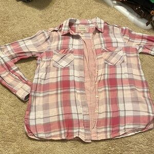 Express Pink and Cream Plaid Button Down Shirt